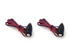 2. Small motorcycle turn signal lights with red and blue wiring for Revelry Motorcycles.