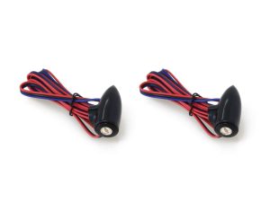 2. Small motorcycle turn signal lights with red and blue wiring for Revelry Motorcycles.