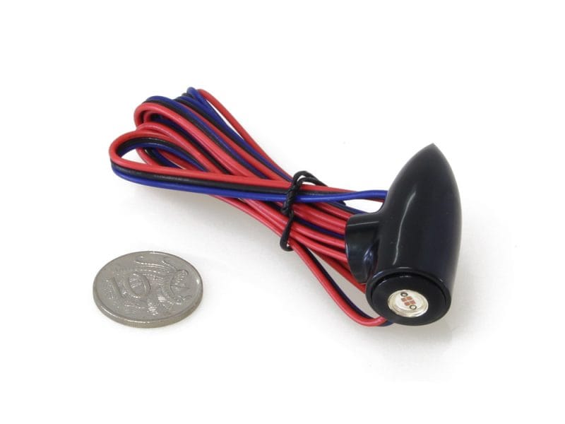 Flexible black and red motorcycle wiring harness with LED indicator for Revelry Motorcycles UK.