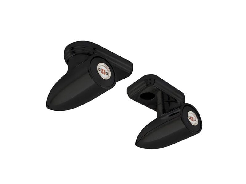 Black motorcycle foot pegs for Revelry Motorcycles, durable and stylish accessories for custom builds.