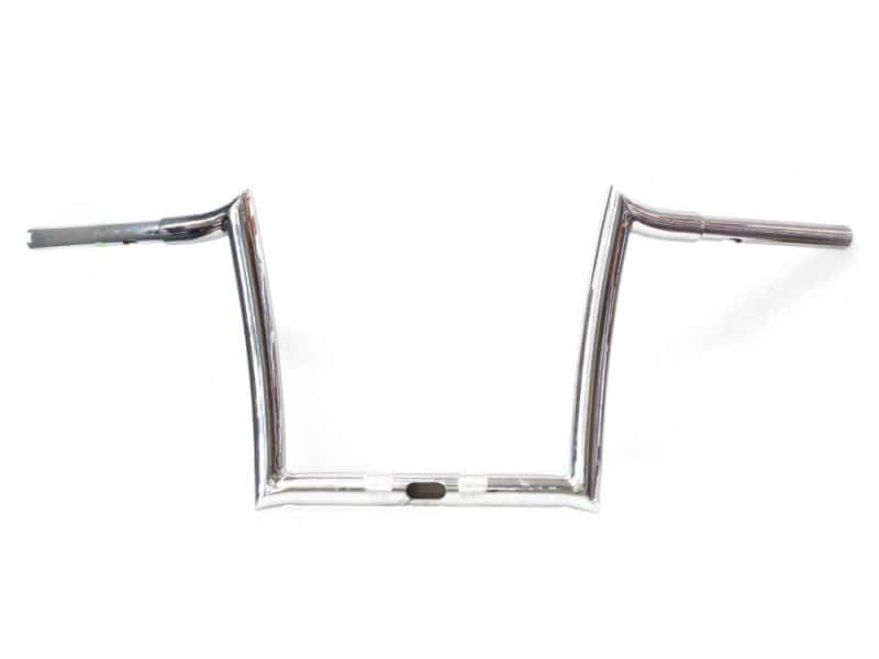 Shiny chrome motorcycle handlebar for custom bikes.