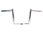 Bright chrome motorcycle handlebar for custom Harley Davidson bikes.
