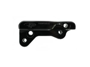 Black motorcycle chain guide for Revelry Motorcycles, durable aluminium part.