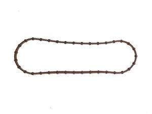 White motorcycle drive chain for Revelry Motorcycles, ideal for custom bike builds.