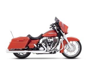 Vivid orange Harley Davidson touring motorcycle for sale, perfect for motorcycle enthusiasts.
