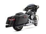 Black touring Harley Davidson motorcycle with saddlebags and chrome accents.