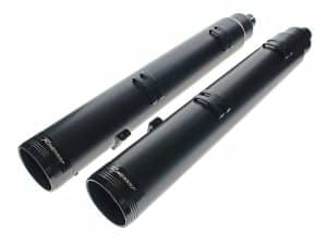 High-quality black motorcycle exhaust silencers for Revelry Motorcycles enthusiasts.