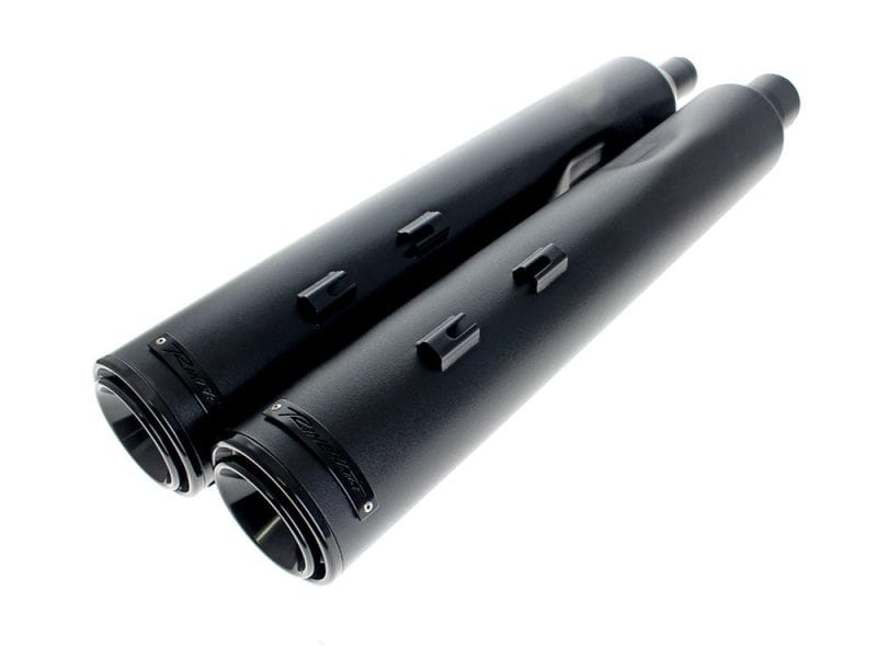 4-1/2in. HP45XL Slip-On Mufflers - Black with Black End Caps. Fits Touring 2017up High-performance motorcycle exhaust pipes for Revelry Motorcycles, designed for enhanced sound and ride quality.