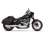 Harley-Davidson touring motorcycle in black with saddlebags and chrome details.
