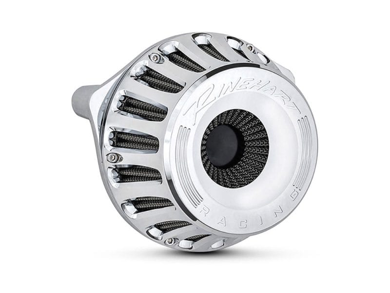 Moto Air Cleaner Kit - Chrome. Fits Touring 2017-2024 & Softail 2018-2024 Aluminium motorcycle air filter with intricate design and branding.