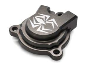 High-quality Revelry Motorcycles engine cover with spider logo for custom motorcycle builds.