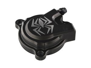 Black motorcycle engine cover with angular design for Revelry Motorcycles, Australian made.