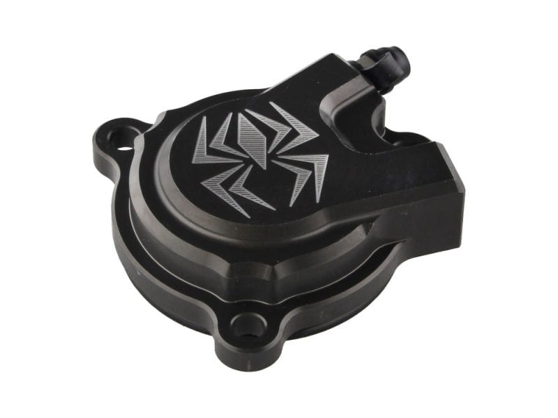 Black motorcycle engine cover with angular design for Revelry Motorcycles, Australian made.