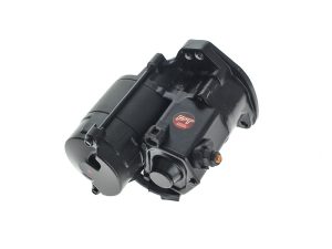 Heavy-duty motorcycle starter motor for Revelry Motorcycles, high-performance bike component.