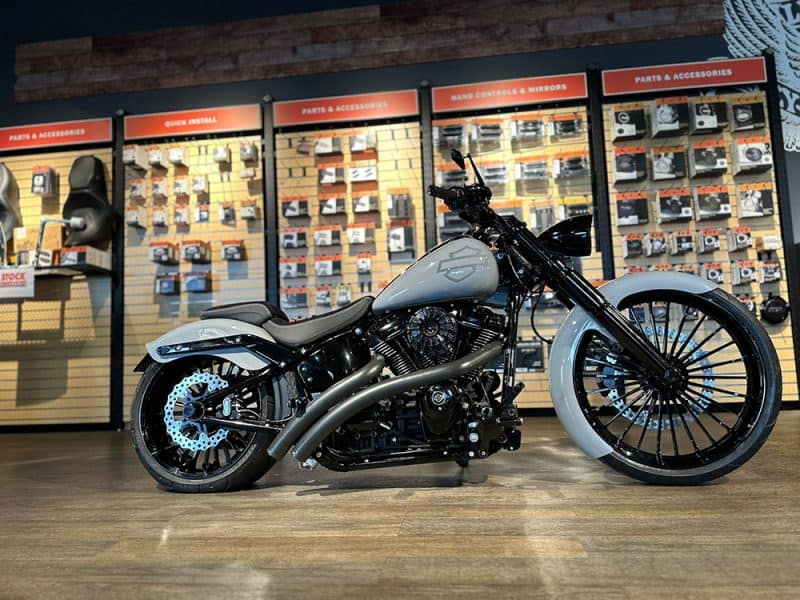 Harley Davidson motorcycle at Revelry Cycles showroom in Australia.