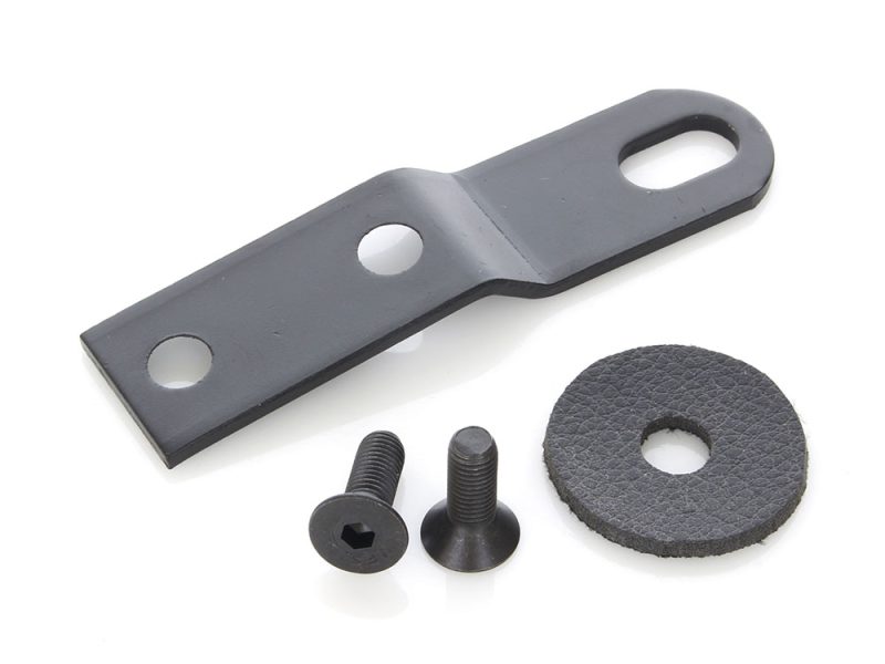 Heavy-duty metal motorcycle bracket with screws and rubber pad for custom bike accessories.
