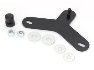 Heavy-duty motorcycle engine mount bracket with hardware kit for Harley Davidson bikes.