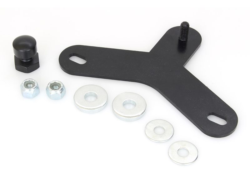Heavy-duty motorcycle engine mount bracket with hardware kit for Harley Davidson bikes.