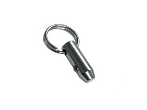 High security motorcycle cable lock keychain in metal with ring, ideal for Revelry Motorcycles accessories.