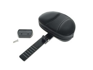 Motorcycle passenger seat with adjustable footpeg and mounting hardware for Revelry Motorcycles; comfort and style for your bike.