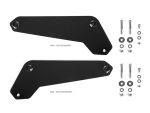 Black motorcycle side brackets for Revelry Motorcycles, ideal for custom Harley Davidson builds.