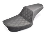 Comfortable black motorcycle seat with quilted stitching, ideal for Revelry Motorcycles customization.