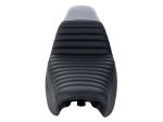 Saddle seat for motorcycle, black leather custom design, ideal for Revelry Motorcycles.