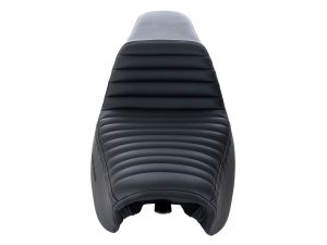 Saddle seat for motorcycle, black leather custom design, ideal for Revelry Motorcycles.
