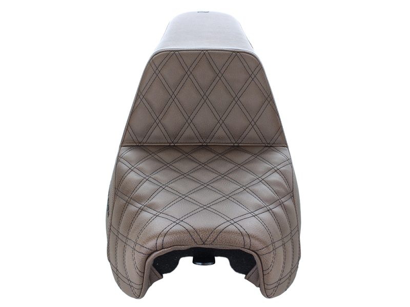 Leather motorcycle seat with quilted stitching for Revelry Motorcycles.