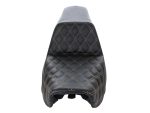 Leather motorcycle seat with diamond stitching for Revelry Motorcycles.