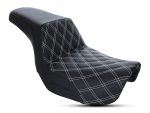 Black quilted motorcycle seat for Revelry Motorcycles bikes.