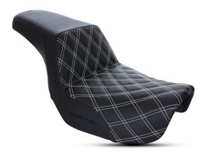 Black quilted motorcycle seat for Revelry Motorcycles bikes.