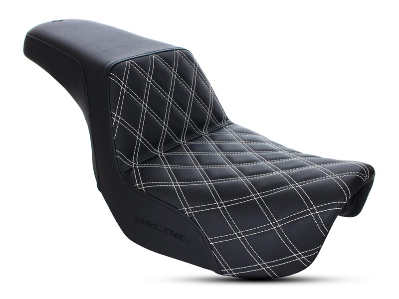 Black quilted motorcycle seat for Revelry Motorcycles bikes.