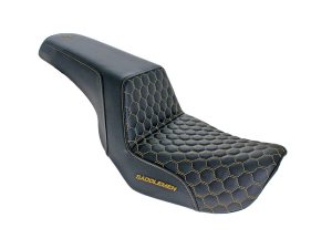 Premium motorcycle seat with honeycomb stitching for Rebelry Motorcycles enthusiasts.