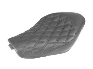 Quilted black motorcycle seat for Revelry Motorcycles, premium comfort, stylish design, durable construction.