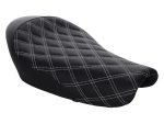 Black quilted motorcycle seat for Revelry Cycles custom bikes in Australia.