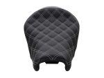 Comfortable black motorcycle seat with diamond stitching for Revelry Motorcycles.