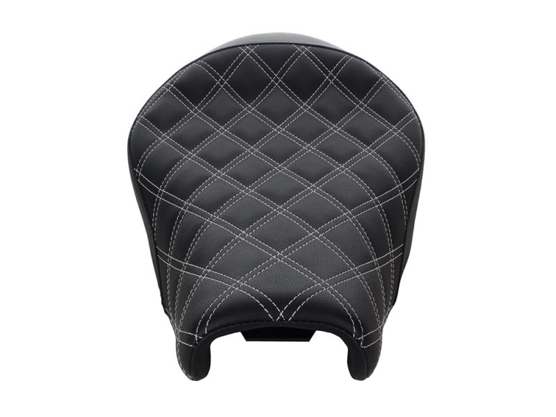 Comfortable black motorcycle seat with diamond stitching for Revelry Motorcycles.