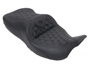 Comfortable black motorcycle seat with quilted design for Revelry Motorcycles.