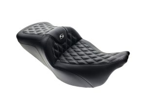 Premium black motorcycle seat with diamond stitching for Revelry Motorcycles Australia.