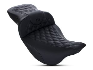 Comfortable black motorcycle seat with quilted leather design for Revelry motorcycles.
