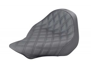 Luxury grey quilted motorcycle seat for Revelry Motorcycles, premium comfort and style for Australian riders.