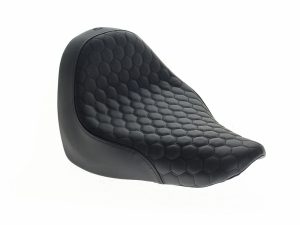 Black hexagon-patterned motorcycle seat for Revelry Motorcycles Australia.