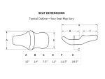 Comfortable motorcycle seat with detailed dimensions for optimal fit.
