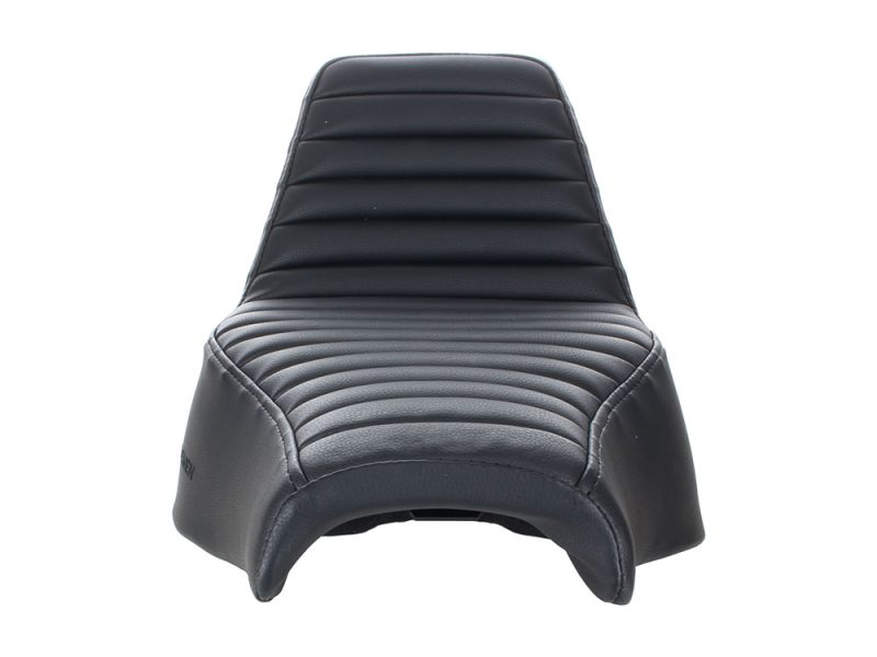 Comfortable black motorcycle seat for street bike riding.