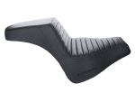 Comfortable black motorcycle seat for Harley Davidson and custom bikes.