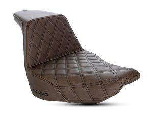 Premium brown leather motorcycle seat for Revelry Motorcycles, stylish and comfortable.