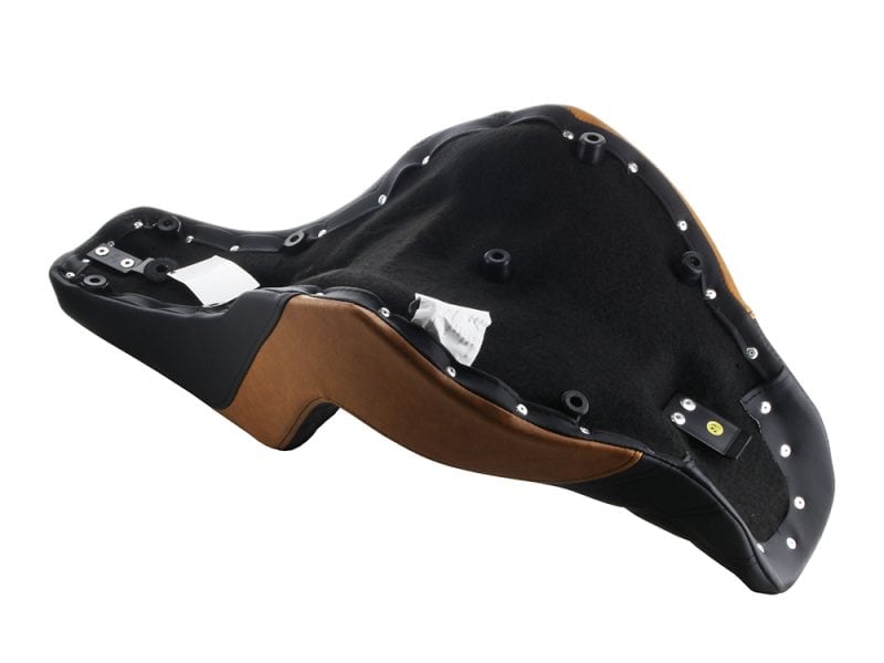 Comfortable motorcycle seat with ergonomic design and premium materials for Revelry Motorcycles enthusiasts.