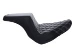 Custom motorcycle seat, leather quilted design for comfort and style. Perfect for Harley Davidson bikes.