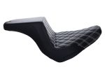 Comfortable black leather motorcycle seat with diamond stitching, ideal for Revarly cycles.
